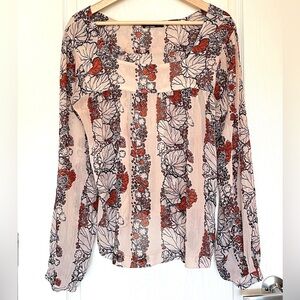 Devoted Luxury Apparel Floral Print Textured Top XL Earthy Bohemian Office Wear
